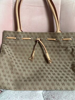 Dooney & Bourke Tan Monogram Drawstring Tote